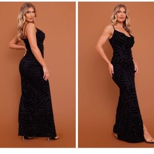 NWT Black Zebra Fitted Maxi / Prom Dress